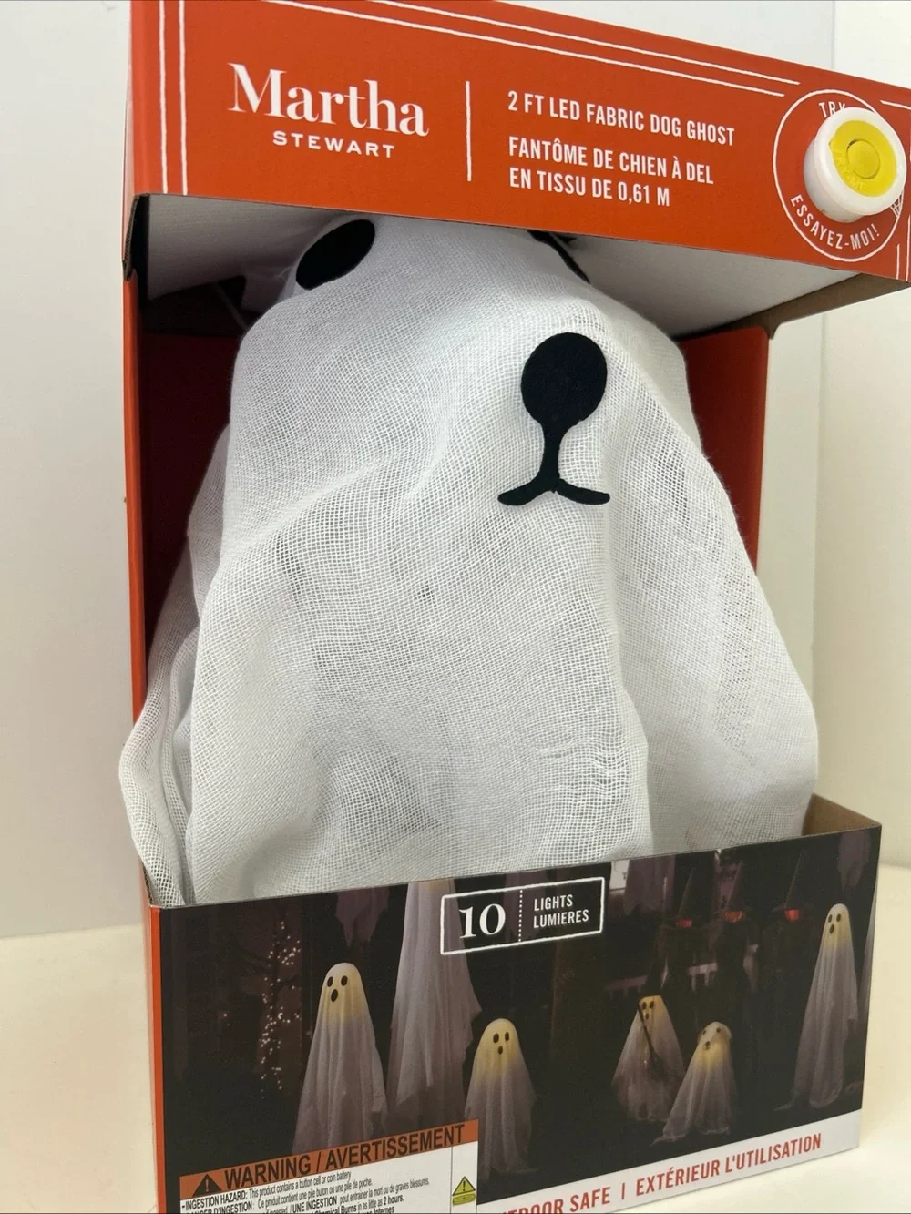 Martha Stewart White Mesh LED Light Up Dog Ghost Decoration Halloween NEW